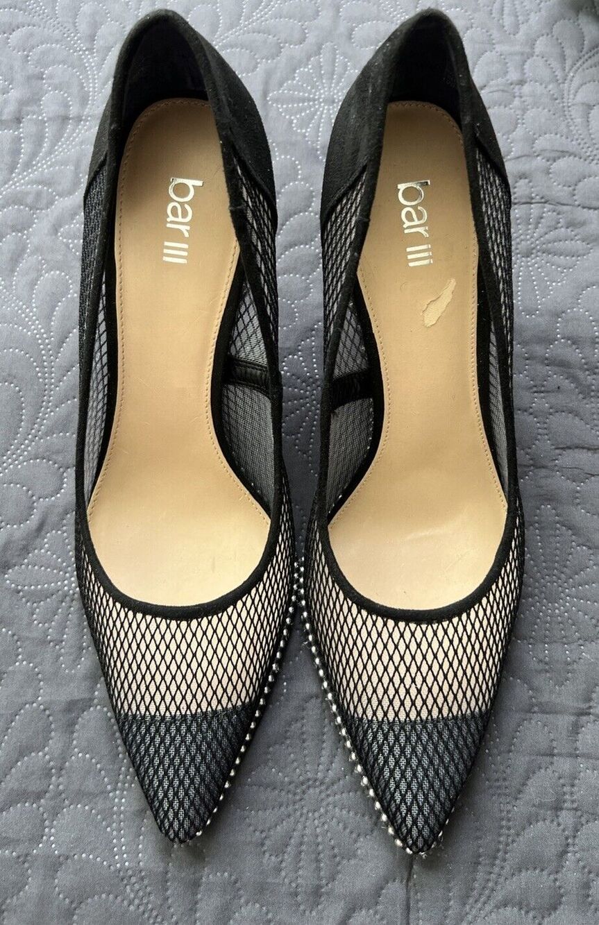 Bar III Binsaf Embellished Mesh Pumps SZ 10M Preppy Gothic Chic Party Business